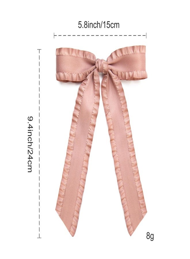 Gili 2PCS Hair Bows for Women Girls, Dusty Pink Bow for Hair Slides Metal Clips Cute Ruffled Edge Satin Ribbon Accessories for Toddlers Teens Kids - Image 2